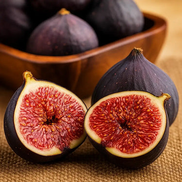 Black Mission Figs on a table. Fruit Trees Sold by Paradise Nursery.